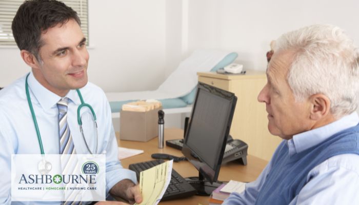 older person talking to doctor