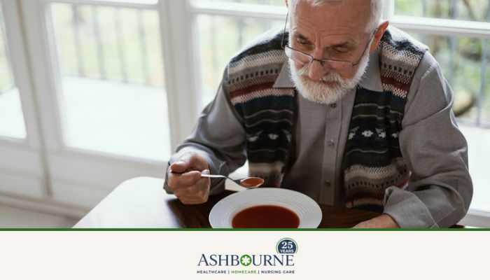 older men eating soup